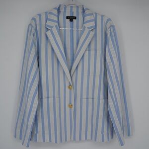 J.Crew Patch-pocket blazer striped linen blend Coastal Beach Preppy Vacation M